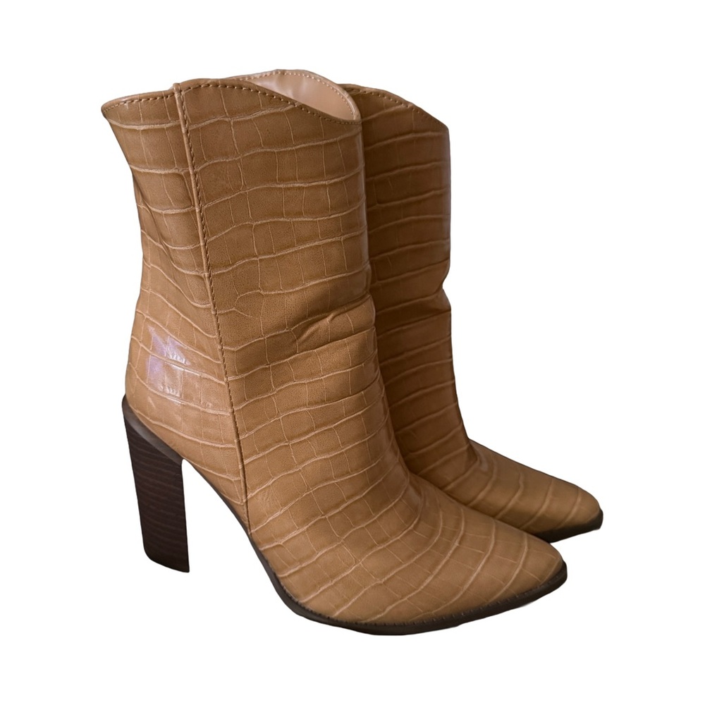 Pink Lily Faux Crocodile Heeled Boots - Picture 9 of 9